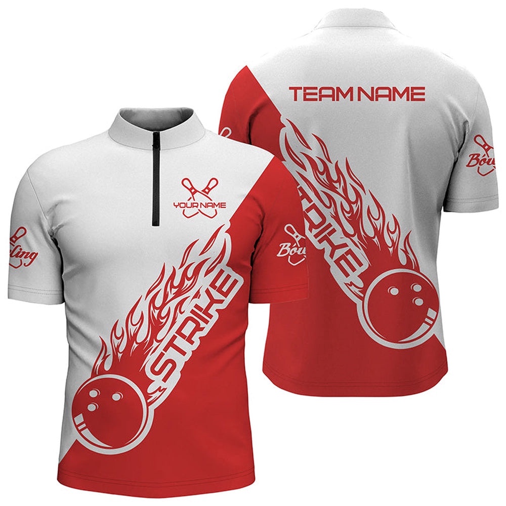 Bowling Shirts For Men And Women, Bowling Team Shirts Bowling Strike Blue And Red, Custom Bowling Team Jersey Shirt
