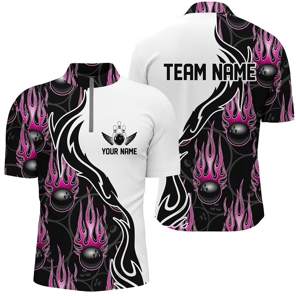 Bowling Shirts For Men And Women, Flame Bowling Team Jersey Pink, Custom Bowling Team Jersey Shirt