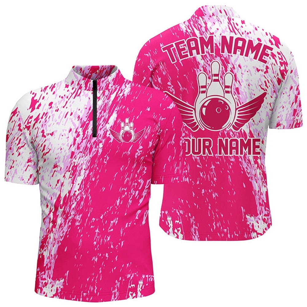 Bowling Shirts For Men And Women, Team Bowling Jersey Bowling Pin Pink, Custom Bowling Team Jersey Shirt
