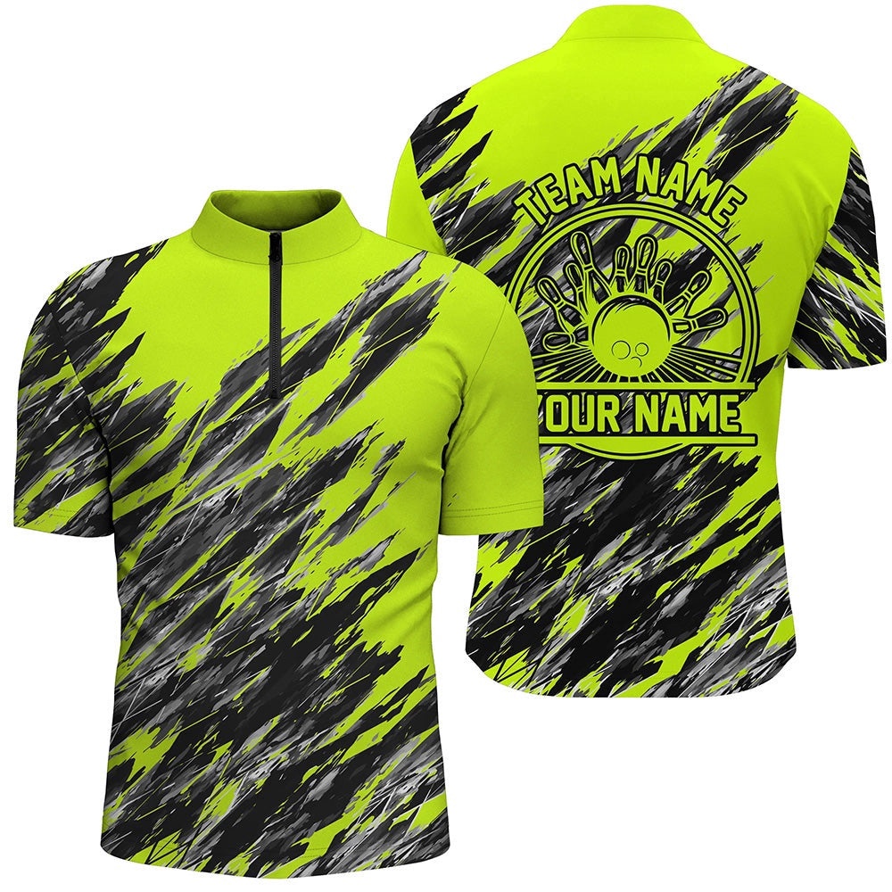 Bowling Shirts For Men, Bowling Balls And Pins Bowling Team Shirts Green, Custom Bowling Team Jersey Shirt