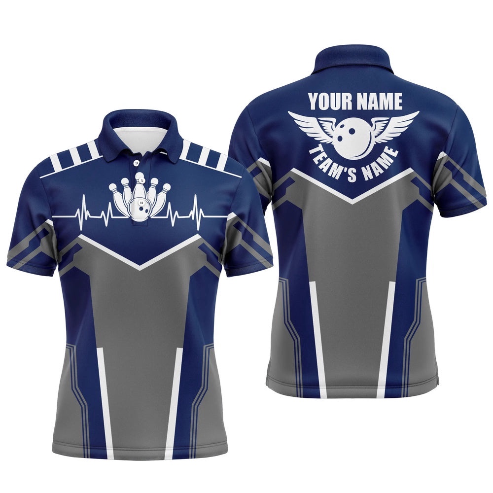 Bowling Shirts For Men Custom Name, Team Name Bowling Ball & Pins Mens Polo Shirts Navy Blue, Personalized Bowling Team Shirt Bowling Shirts For Men Custom Name, Team Name Bowling Ball & Pins Mens Polo Shirts Navy Blue, Personalized Bowling Team Shirt