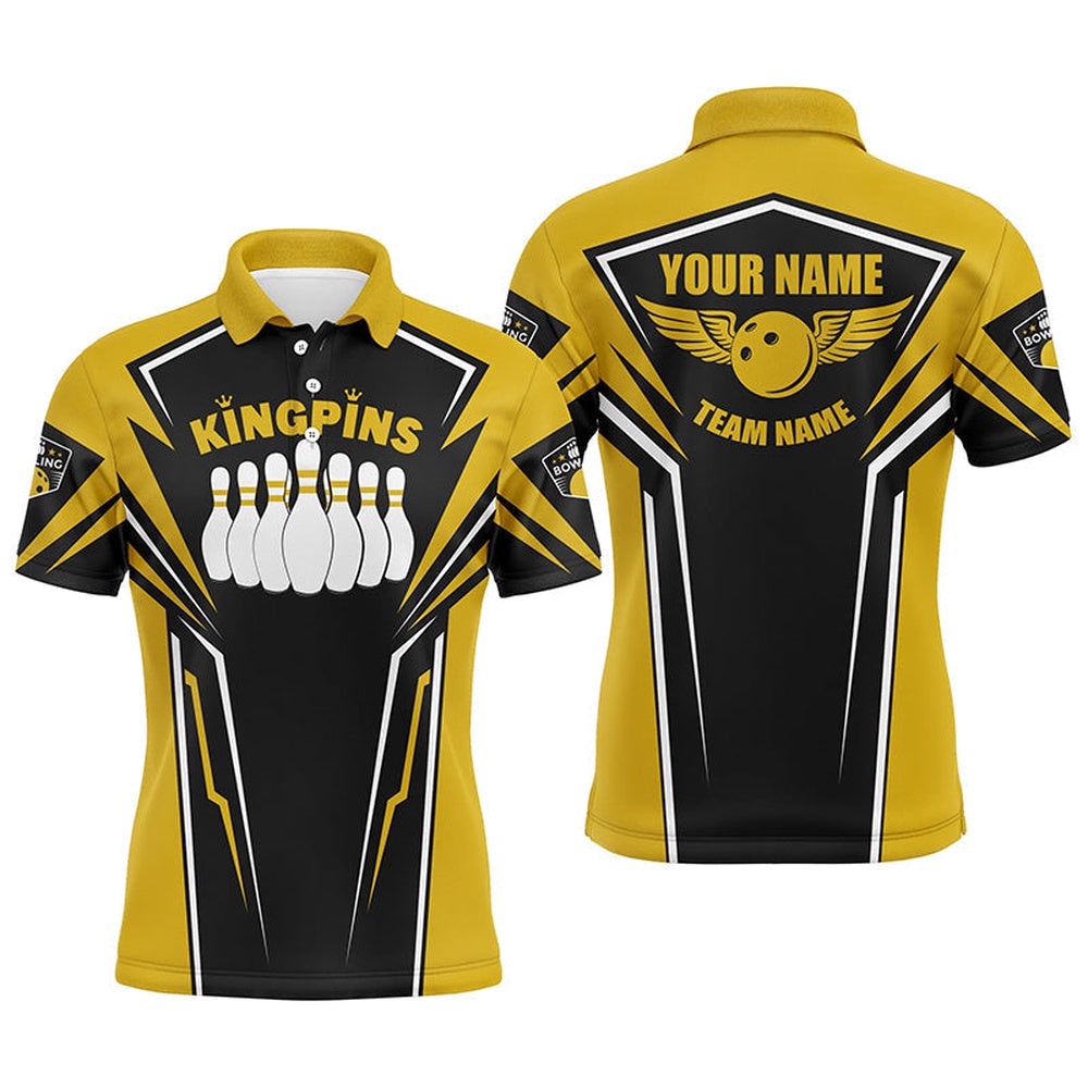 Bowling Shirts For Men Custom Name & Team Name King Pins Bowling Polo Shirt, Bowling Team Shirts Yellow, Personalized Bowling Team Shirt Bowling Shirts For Men Custom Name & Team Name King Pins Bowling Polo Shirt, Bowling Team Shirts Yellow, Personalized Bowling Team Shirt