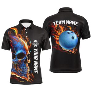 Bowling Skull On Fire Bowling Polo Shirts…