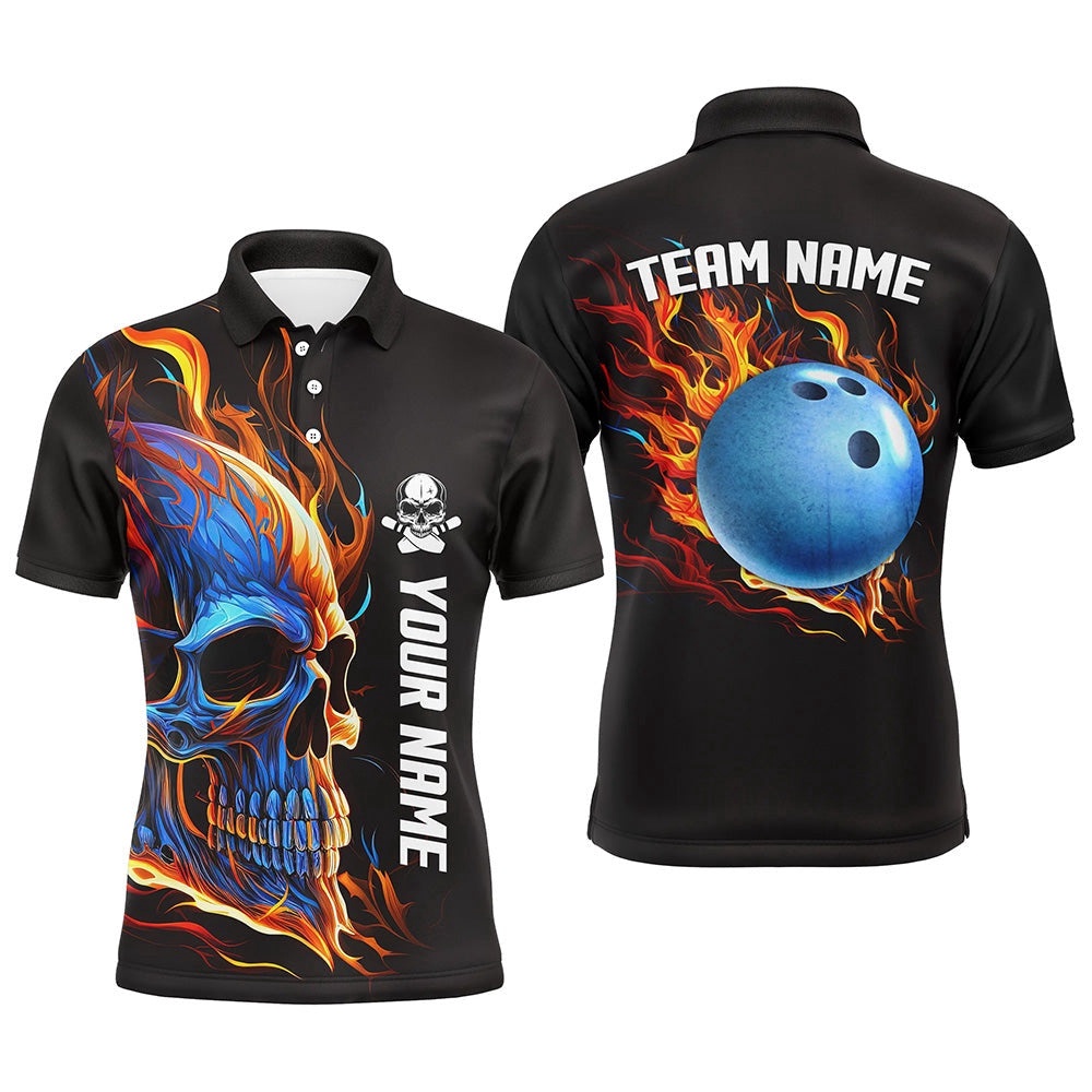 Bowling Skull On Fire Bowling Polo Shirts For Men Custom Team Skull Bowling Polo Shirt, Personalized Bowling Team Shirt Bowling Skull On Fire Bowling Polo Shirts For Men Custom Team Skull Bowling Polo Shirt, Personalized Bowling Team Shirt