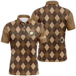 Brown Argyle Men’s Golf Polo Shirts Custom…