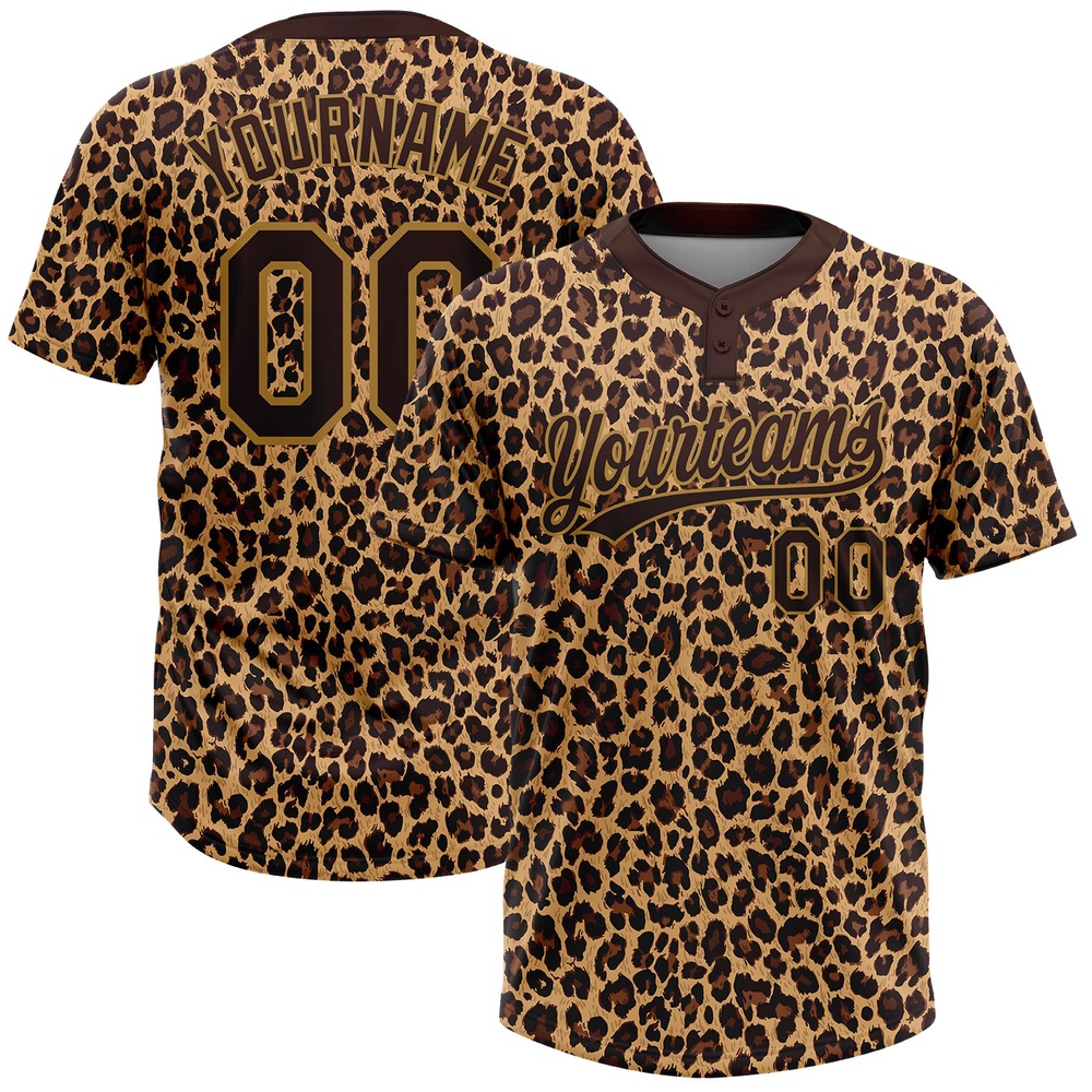 Brown Brown Old Gold 3D Pattern Leopard Two Button Unisex Softball Jersey, Custom Team Softball Jersey Brown Brown Old Gold 3D Pattern Leopard Two Button Unisex Softball Jersey, Custom Team Softball Jersey