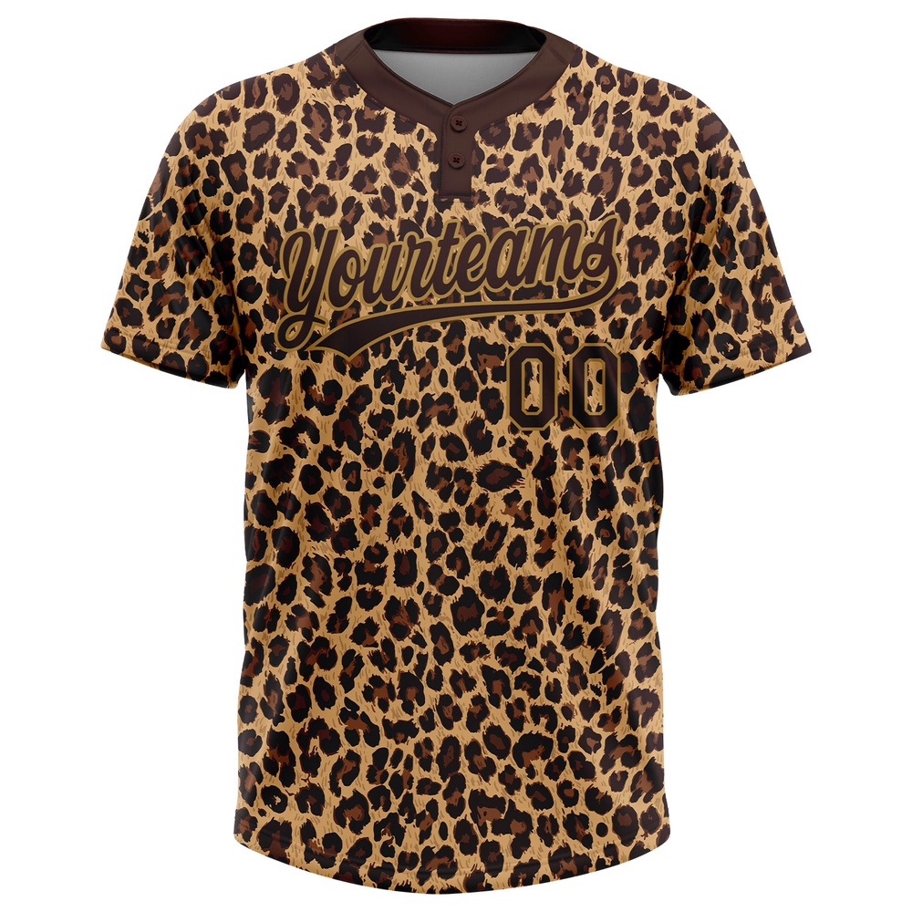 Brown Brown Old Gold 3D Pattern Leopard Two Button Unisex Softball Jersey, Custom Team Softball Jersey Brown Brown Old Gold 3D Pattern Leopard Two Button Unisex Softball Jersey, Custom Team Softball Jersey