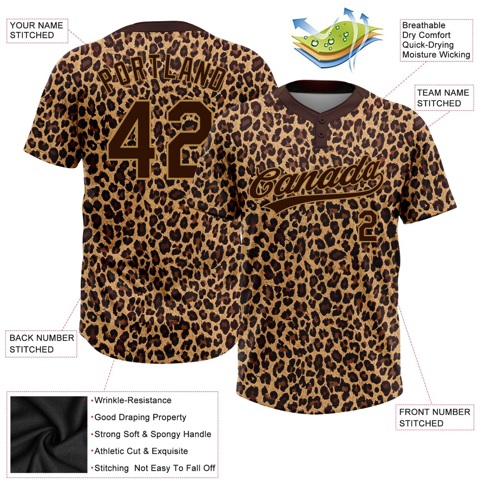 Brown Brown Old Gold 3D Pattern Leopard Two Button Unisex Softball Jersey, Custom Team Softball Jersey Brown Brown Old Gold 3D Pattern Leopard Two Button Unisex Softball Jersey, Custom Team Softball Jersey
