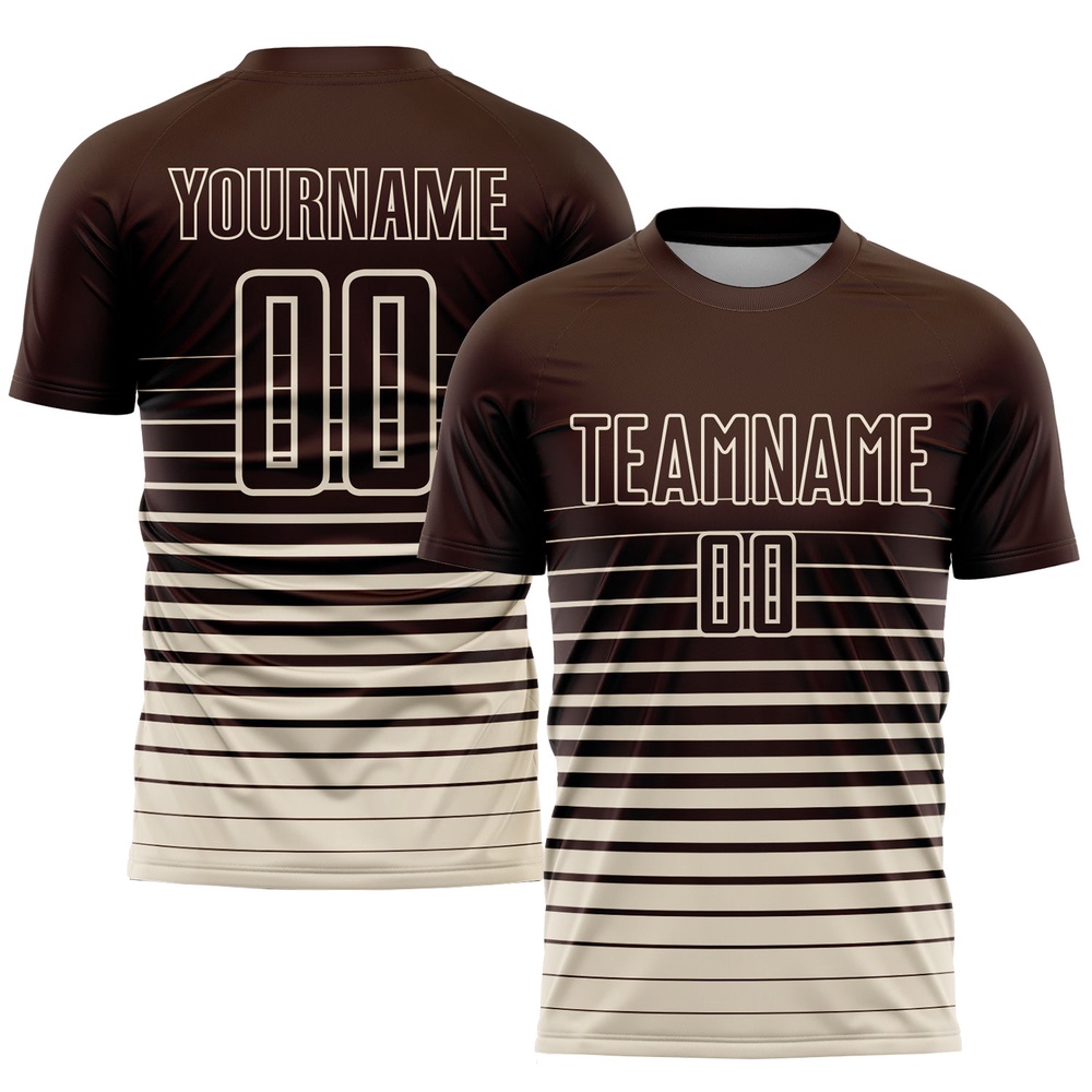 Brown Cream Pinstripe Fade Fashion Sublimation Soccer Uniform Jersey, Custom Team Soccer Jersey Shirt Brown Cream Pinstripe Fade Fashion Sublimation Soccer Uniform Jersey, Custom Team Soccer Jersey Shirt