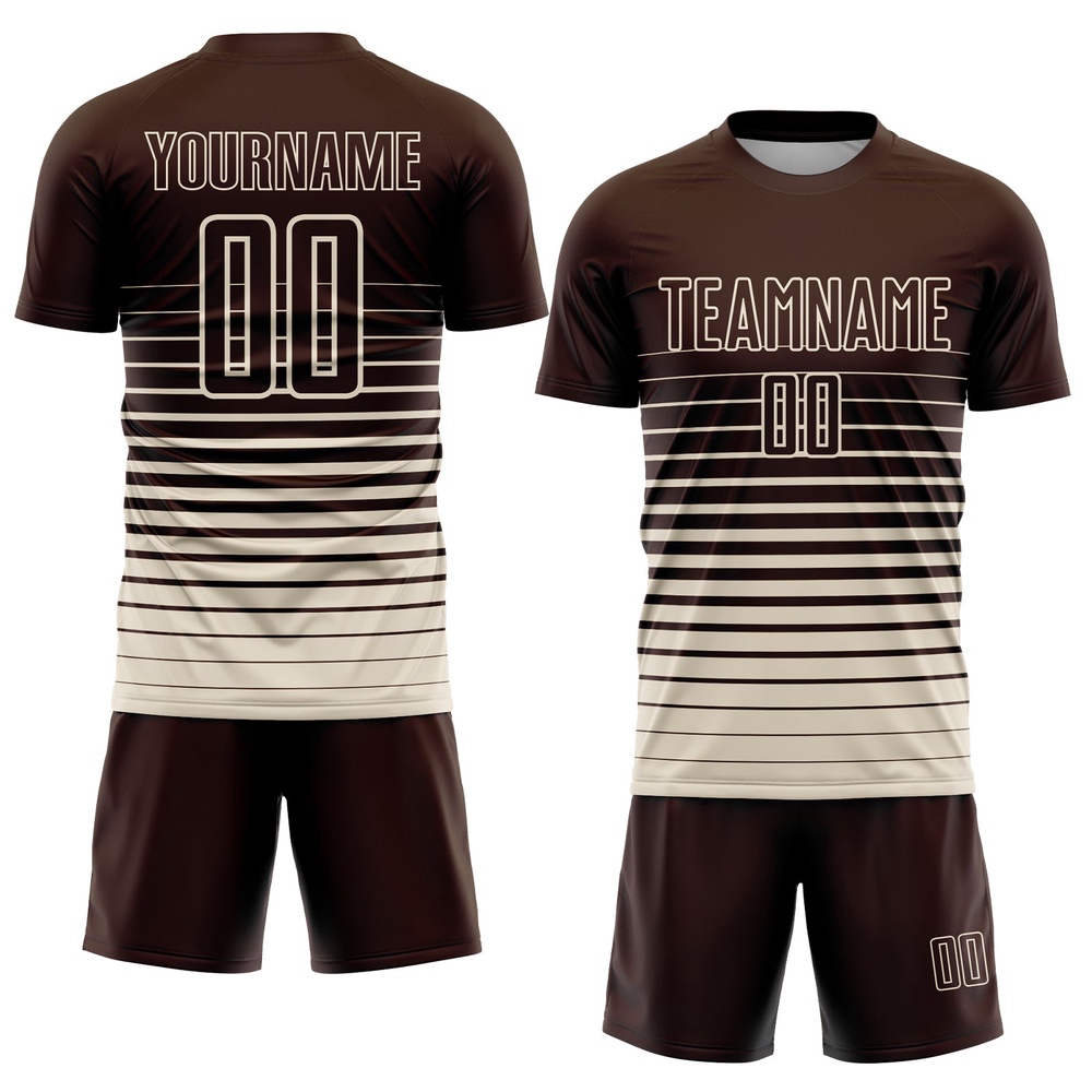 Brown Cream Pinstripe Fade Fashion Sublimation Soccer Uniform Jersey, Custom Team Soccer Jersey Shirt Brown Cream Pinstripe Fade Fashion Sublimation Soccer Uniform Jersey, Custom Team Soccer Jersey Shirt