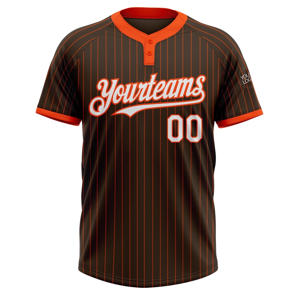 Brown Orange Pinstripe White Two Button Unisex Softball Jersey, Custom Team Softball Jersey