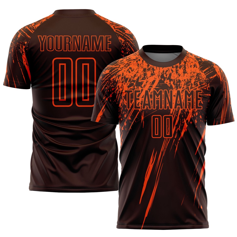 Brown Orange Sublimation Soccer Uniform Jersey, Custom Team Soccer Jersey Shirt Brown Orange Sublimation Soccer Uniform Jersey, Custom Team Soccer Jersey Shirt