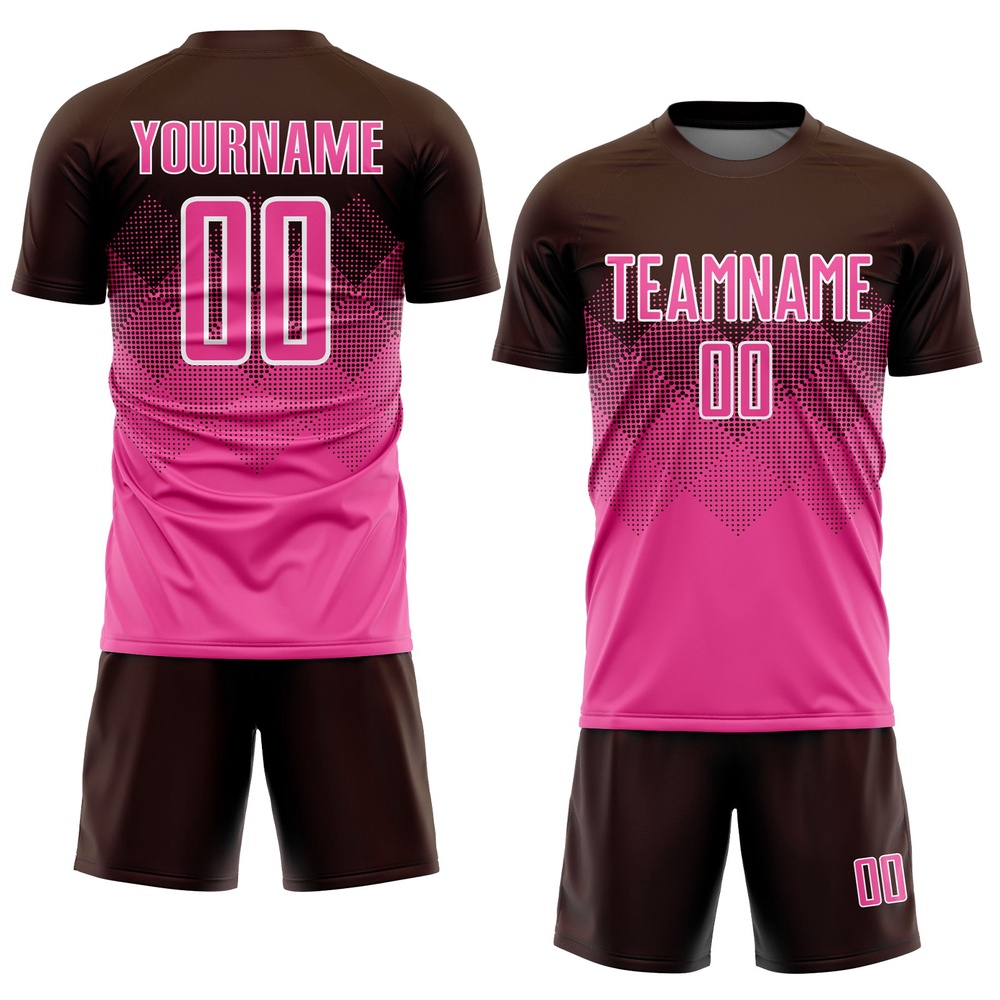 Brown Pink White Sublimation Soccer Uniform Jersey, Custom Team Soccer Jersey Shirt Brown Pink White Sublimation Soccer Uniform Jersey, Custom Team Soccer Jersey Shirt