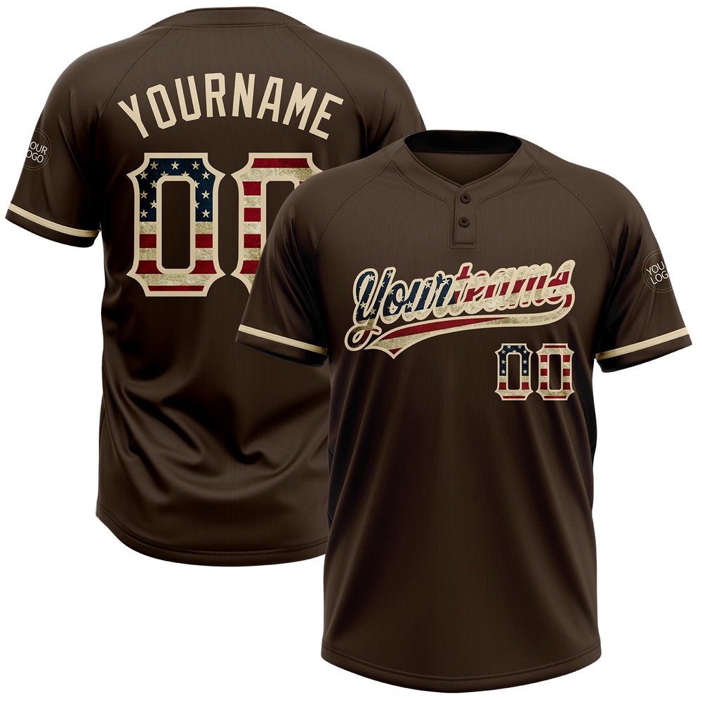 Brown Vintage USA Flag City Cream Two Button Unisex Softball Jersey, Custom Team Softball Jersey Brown Vintage USA Flag City Cream Two Button Unisex Softball Jersey, Custom Team Softball Jersey