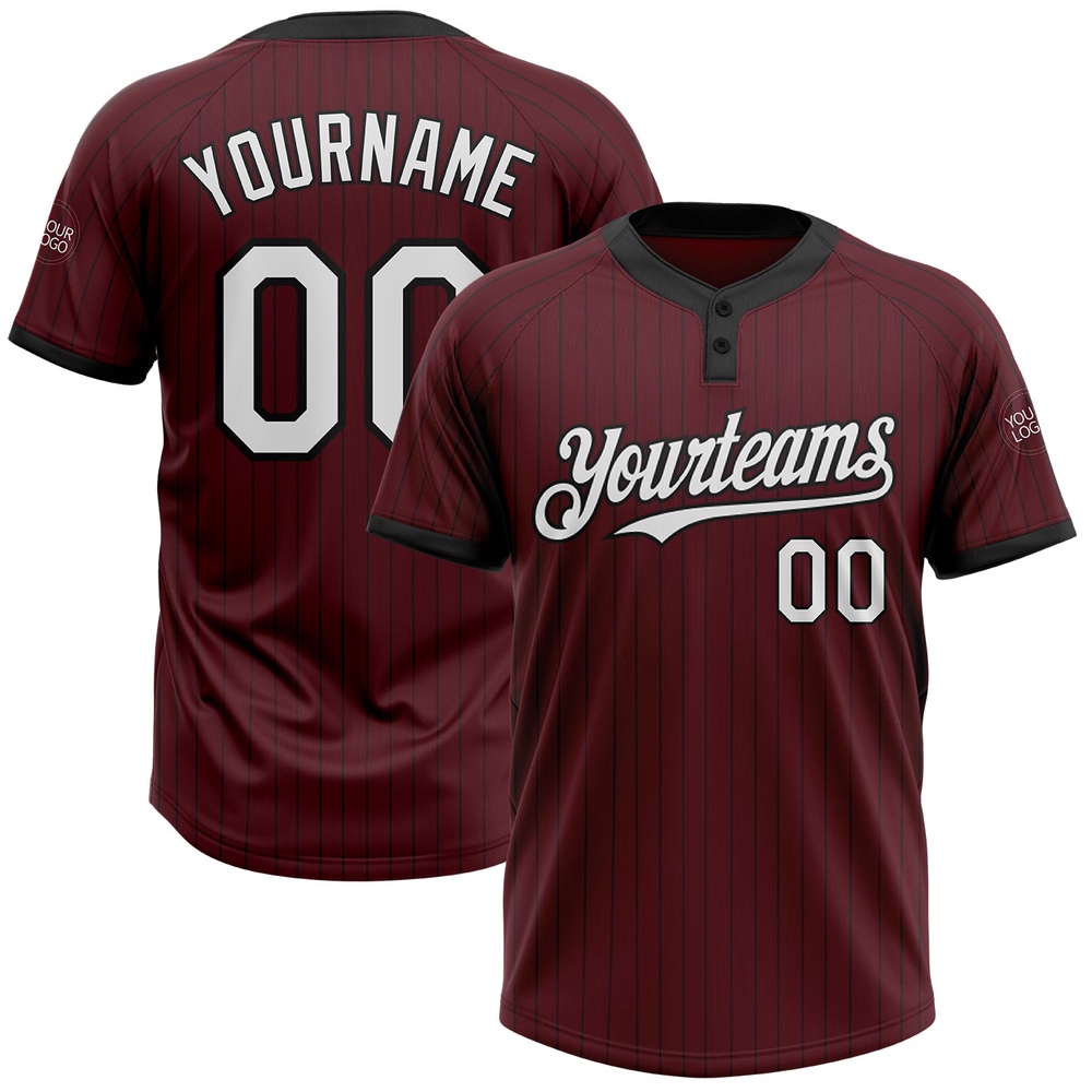 Burgundy Black Pinstripe White Two Button Unisex Softball Jersey, Custom Team Softball Jersey Burgundy Black Pinstripe White Two Button Unisex Softball Jersey, Custom Team Softball Jersey