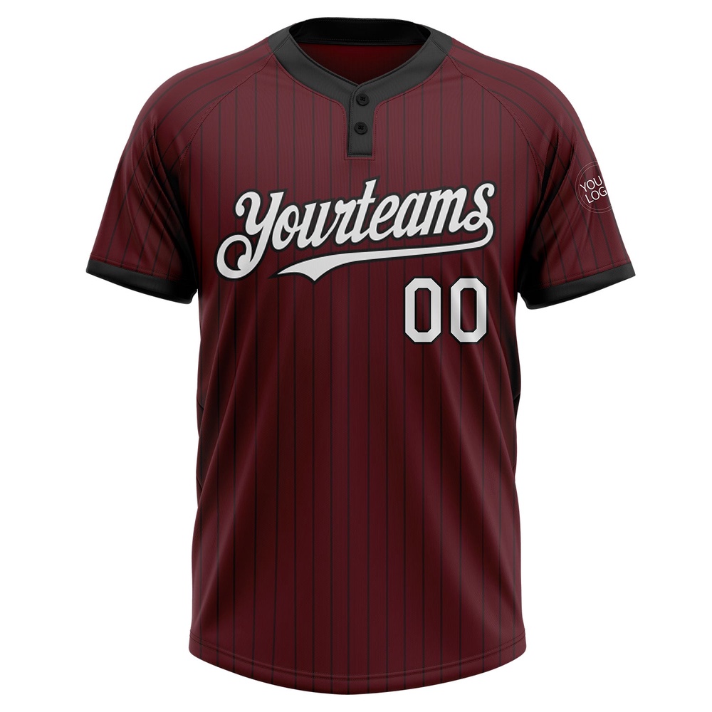 Burgundy Black Pinstripe White Two Button Unisex Softball Jersey, Custom Team Softball Jersey Burgundy Black Pinstripe White Two Button Unisex Softball Jersey, Custom Team Softball Jersey