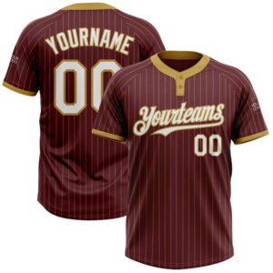 Burgundy Old Gold Pinstripe White Two Button…