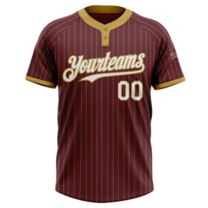 Burgundy Old Gold Pinstripe White Two Button Unisex Softball Jersey Custom Team Softball Jersey 2 fflplp.jpg