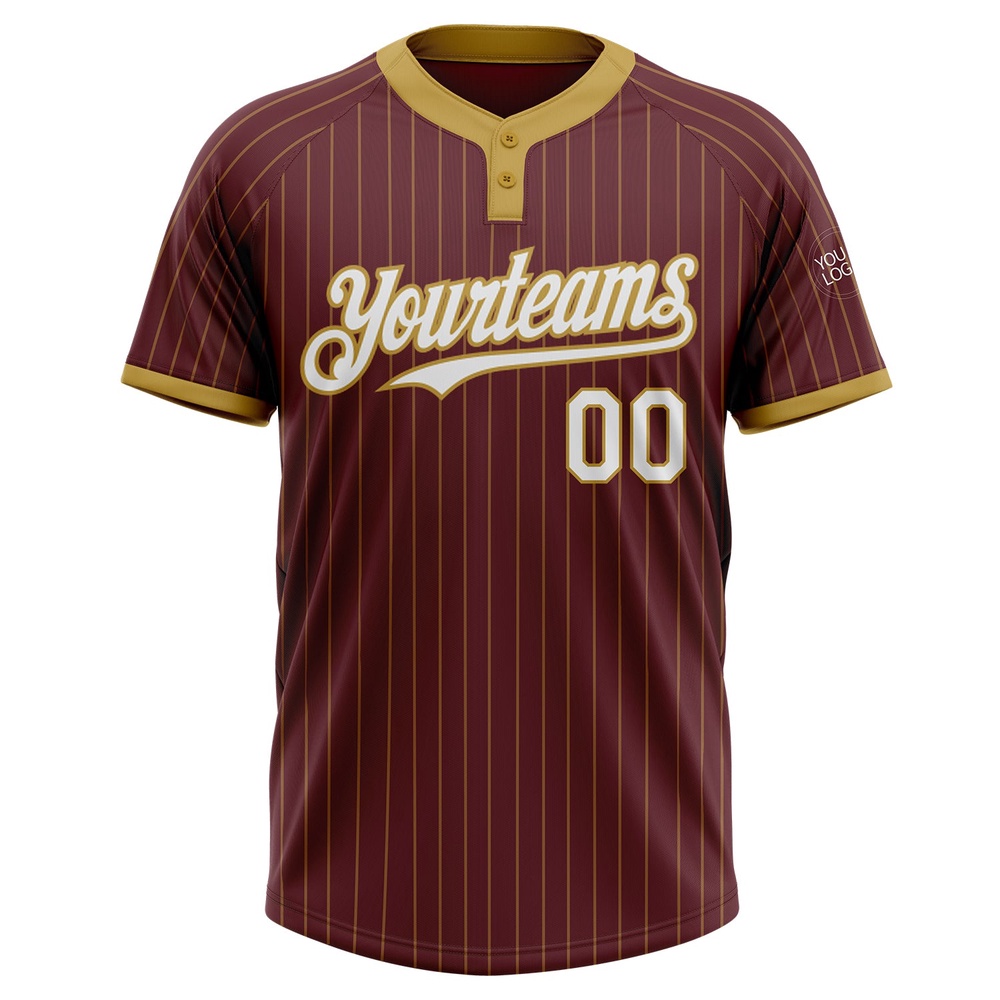 Burgundy Old Gold Pinstripe White Two Button Unisex Softball Jersey, Custom Team Softball Jersey Burgundy Old Gold Pinstripe White Two Button Unisex Softball Jersey, Custom Team Softball Jersey