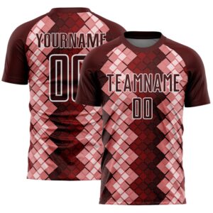 Burgundy White Geometric Shapes Sublimation Soccer Uniform…