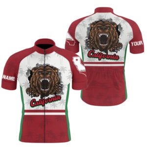 California Cycling Jersey Men Women With 3 Pockets Custom Bike Shirts Bear Bicycle Clothes, Custom Mono Cycling Jersey