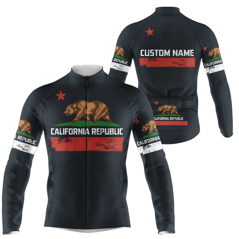 California Men Cycling Jersey Anti Uv Full Zipper Cycle Gear With 3 Pockets Bike Shirt, Custom Mono Cycling Jersey