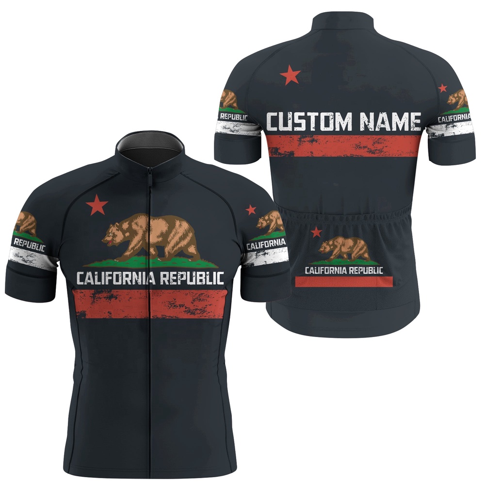 California Men Cycling Jersey Anti Uv Full Zipper Cycle Gear With 3 Pockets Bike Shirt, Custom Mono Cycling Jersey