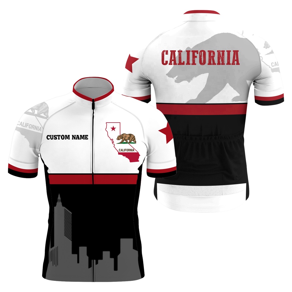 California Short Sleeve Cycling Jersey Men Women Mountain Bike Gear With Pockets Racewear, Custom Mono Cycling Jersey
