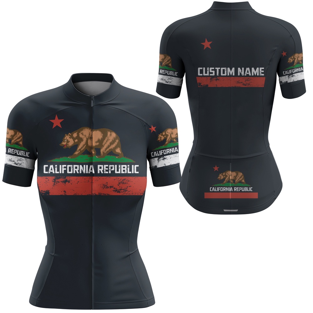 California Women Cycling Jersey Anti Uv Full Zipper Cycle Gear With 3 Pockets Bike Shirt, Custom Mono Cycling Jersey