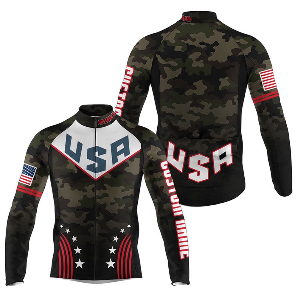 Camo American Cycling Jersey Men With 3 Pockets Custom Usa Bike Shirts Bicycle Clothing, Custom Mono Cycling Jersey