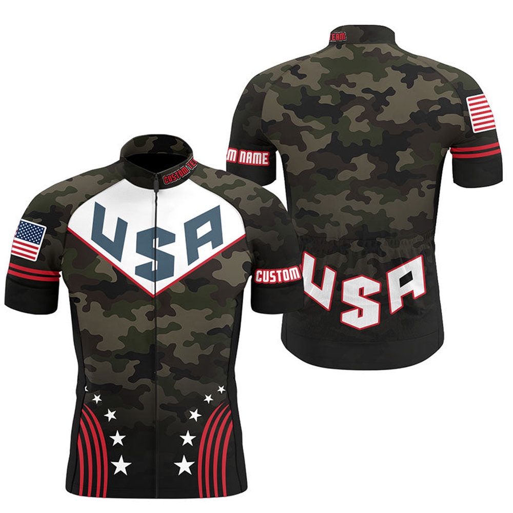 Camo American Cycling Jersey Men With 3 Pockets Custom Usa Bike Shirts Bicycle Clothing, Custom Mono Cycling Jersey