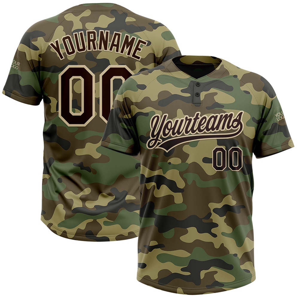 Camo Brown Cream Salute To Service Two Button Unisex Softball Jersey, Custom Team Softball Jersey Camo Brown Cream Salute To Service Two Button Unisex Softball Jersey, Custom Team Softball Jersey
