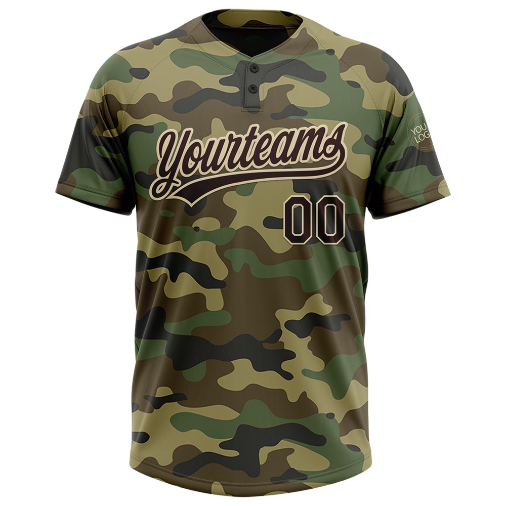 Camo Brown Cream Salute To Service Two Button Unisex Softball Jersey, Custom Team Softball Jersey Camo Brown Cream Salute To Service Two Button Unisex Softball Jersey, Custom Team Softball Jersey