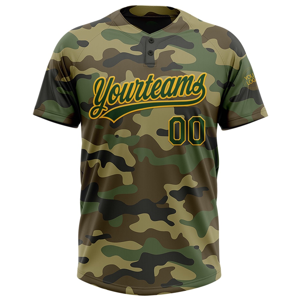 Camo Green Gold Salute To Service Two Button Unisex Softball Jersey, Custom Team Softball Jersey Camo Green Gold Salute To Service Two Button Unisex Softball Jersey, Custom Team Softball Jersey