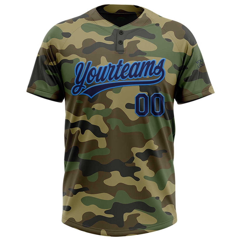 Camo Navy Electric Blue Salute To Service Two Button Unisex Softball Jersey, Custom Team Softball Jersey