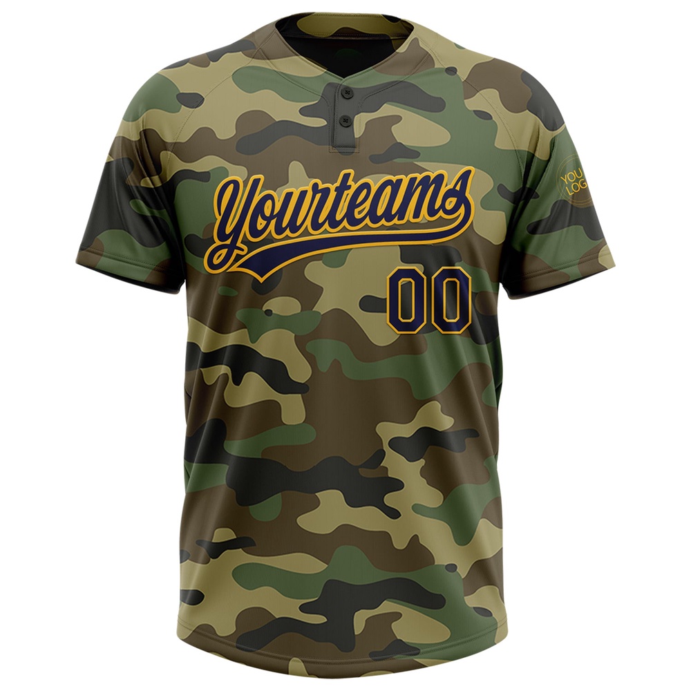 Camo Navy Gold Salute To Service Two Button Unisex Softball Jersey, Custom Team Softball Jersey Camo Navy Gold Salute To Service Two Button Unisex Softball Jersey, Custom Team Softball Jersey