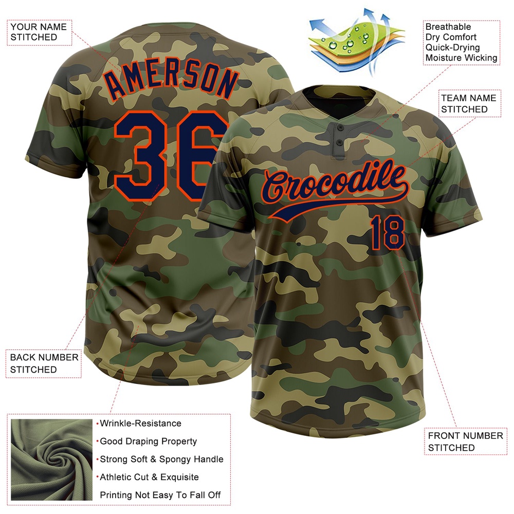 Camo Navy Orange Salute To Service Two Button Unisex Softball Jersey, Custom Team Softball Jersey Camo Navy Orange Salute To Service Two Button Unisex Softball Jersey, Custom Team Softball Jersey
