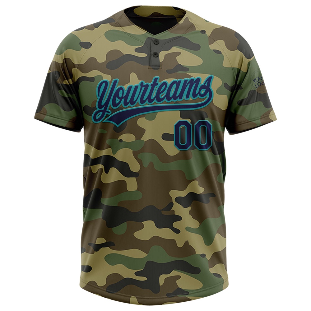 Camo Navy Teal Salute To Service Two Button Unisex Softball Jersey, Custom Team Softball Jersey Camo Navy Teal Salute To Service Two Button Unisex Softball Jersey, Custom Team Softball Jersey
