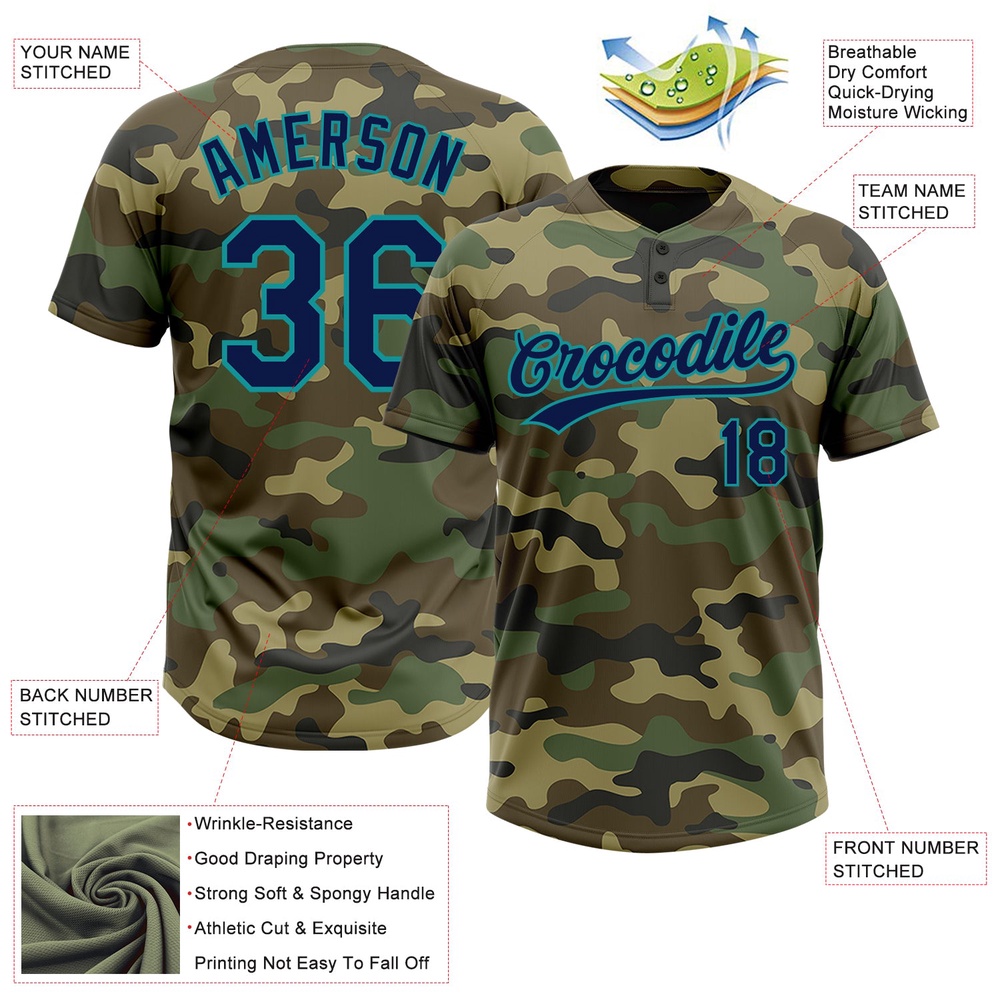 Camo Navy Teal Salute To Service Two Button Unisex Softball Jersey, Custom Team Softball Jersey Camo Navy Teal Salute To Service Two Button Unisex Softball Jersey, Custom Team Softball Jersey
