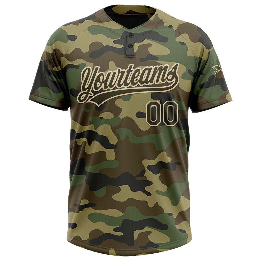 Camo Olive Cream Salute To Service Two Button Unisex Softball Jersey, Custom Team Softball Jersey Camo Olive Cream Salute To Service Two Button Unisex Softball Jersey, Custom Team Softball Jersey