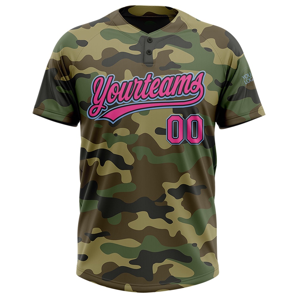 Camo Pink Black Light Blue Salute To Service Two Button Unisex Softball Jersey, Custom Team Softball Jersey Camo Pink Black Light Blue Salute To Service Two Button Unisex Softball Jersey, Custom Team Softball Jersey