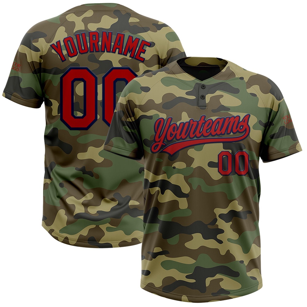 Camo Red Navy Salute To Service Two Button Unisex Softball Jersey, Custom Team Softball Jersey
