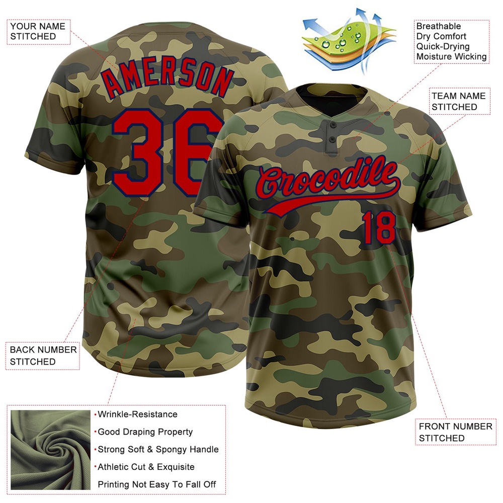 Camo Red Navy Salute To Service Two Button Unisex Softball Jersey, Custom Team Softball Jersey