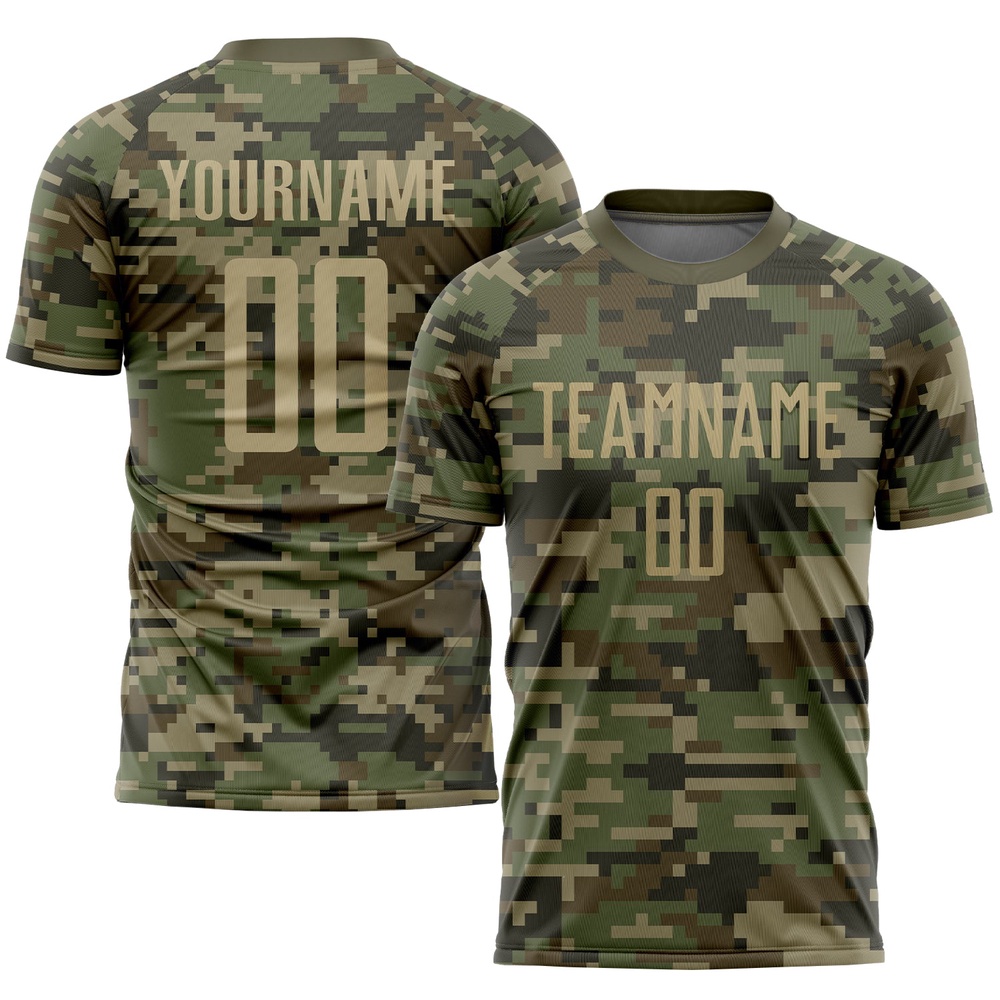 Camo Vegas Gold Olive Sublimation Salute To Service Soccer Uniform Jersey, Custom Team Soccer Jersey Shirt Camo Vegas Gold Olive Sublimation Salute To Service Soccer Uniform Jersey, Custom Team Soccer Jersey Shirt