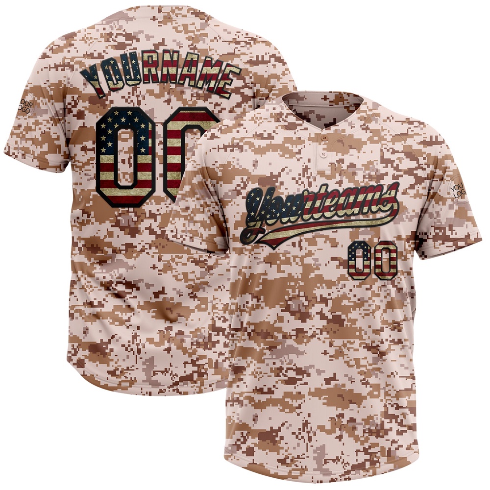 Camo Vintage USA Flag Black Salute To Service Two Button Unisex Softball Jersey, Custom Team Softball Jersey Camo Vintage USA Flag Black Salute To Service Two Button Unisex Softball Jersey, Custom Team Softball Jersey