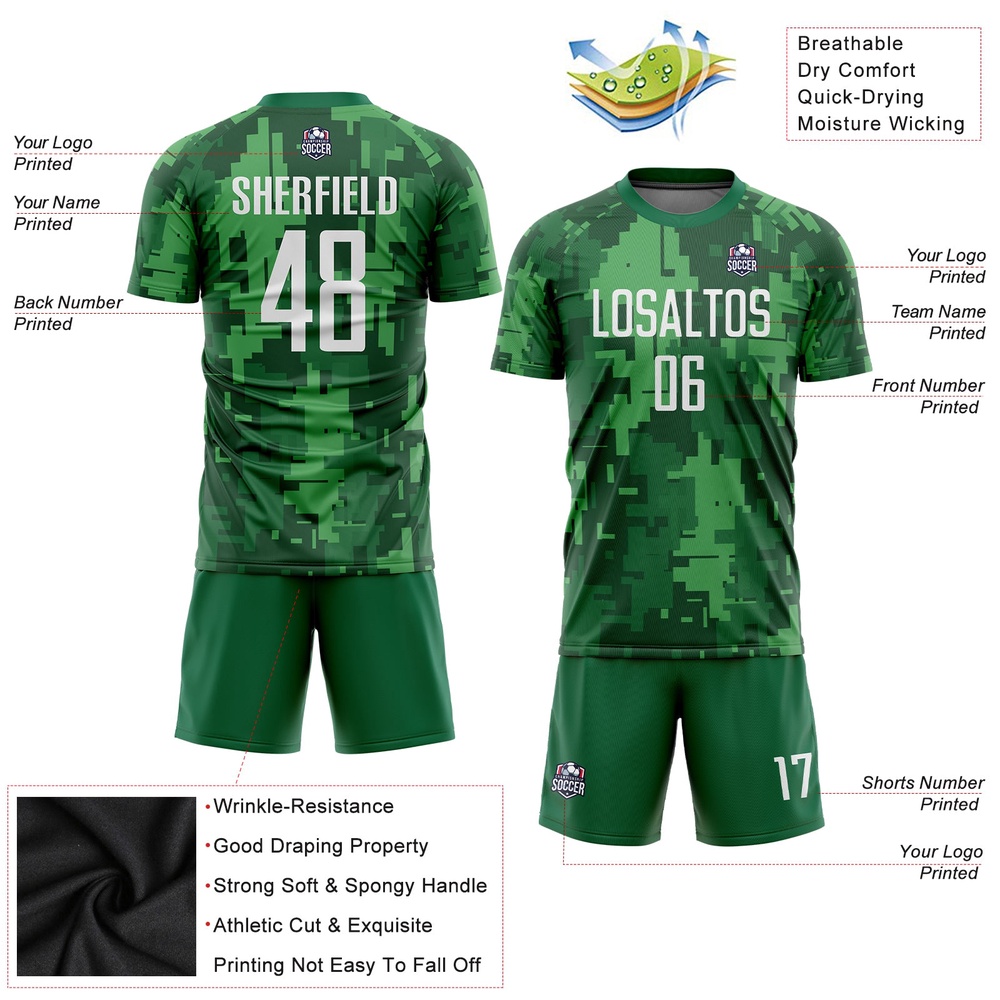 Camo White Kelly Green Sublimation Salute To Service Soccer Uniform Jersey, Custom Team Soccer Jersey Shirt Camo White Kelly Green Sublimation Salute To Service Soccer Uniform Jersey, Custom Team Soccer Jersey Shirt