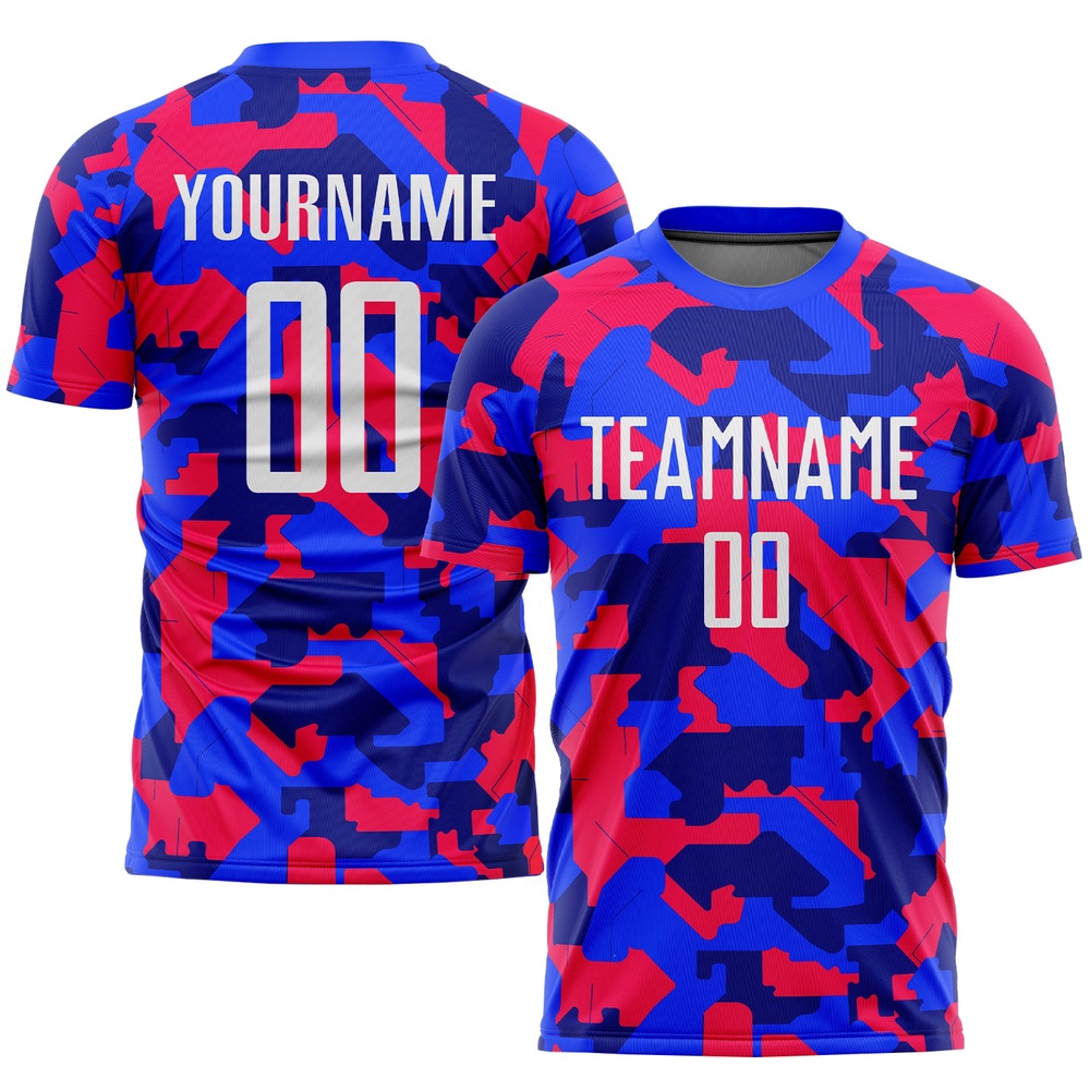Camo White Royal Sublimation Salute To Service Soccer Uniform Jersey, Custom Team Soccer Jersey Shirt