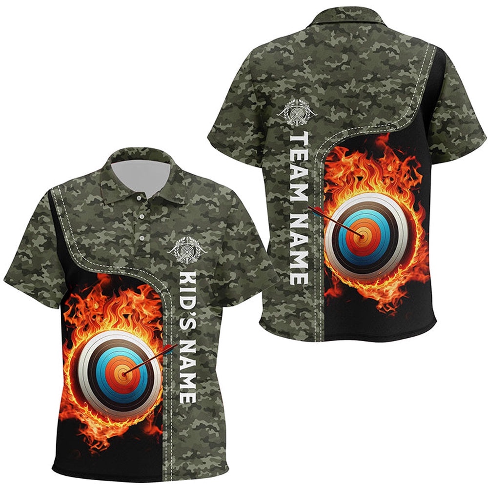 Camouflage Flaming Target Archery Polo Shirts, Custom Archery Team Polo, Custom Archery Team Polo Shirt