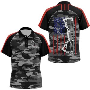 Camouflage US Flag Archery Polo Shirts, Grunge…