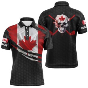 Canada Flag Skull Men’s Golf Polo Shirts…